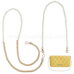 PandaHall Elite Aluminium Bag Strap, with ABS Plastic Imitation Pearl Bag Strap Chains, Alloy Split Key Rings, Golden, 1550mm, 1pc