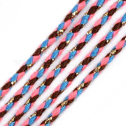 Dreifarbige geflochtene Polyesterschnüre, mit goldmetallischem Faden, für geflochtenen Schmuck Freundschaft Armband machen, tief rosa, 2 mm, über 100 yard / Bündel (91.44 m / Bündel)