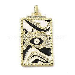 Brass Micro Pave Cubic Zirconia Pendants with Enamel, 
Rectangle with Evil Eye, Black, 42.5x21.5x4mm, Hole: 4x2.5mm