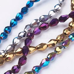 Fili di perle di vetro placcato, sfaccettato, lacrima, colore misto, 7x6mm, Foro: 1 mm, su: 66~68 pc / strand, 19.3 pollice
