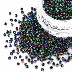 12/0 opaques perles de rocaille de verre, couleurs opaques s'infiltrer, trou rond, plat rond, aigue-marine, 2~2.5x1.5~2mm, Trou: 0.7mm, environ 450g / livre