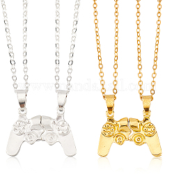ANATTASOUL 4Pcs 2 Colors Alloy Game Controller Magnetic Matching Pendant Necklaces Set, Couple Necklaces for Lovers Best Friends, Golden & Silver, 18.74 inch(47.6cm), 2Pcs/color