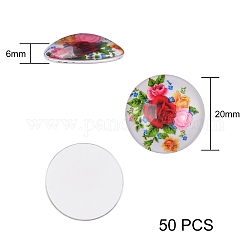 50pcs cabochons en verre imprimés de fleurs, demi-rond / dôme, couleur mixte, 20x6mm
