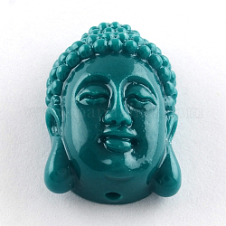 Perles de corail synthétiques teintes tête de Bouddha, sarcelle, 24~25x16x10.5mm, Trou: 2mm