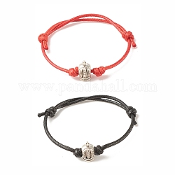 2pcs 2 couleurs alliage couronne bracelet cordon perlé, bracelet réglable pour femme, rouge et noir, diamètre intérieur: 1-5/8~3-1/4 pouce (4.2~8.2 cm), 1 pc / couleur