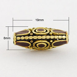 Handmade Indonesia Beads, with Alloy Cores, Triangle, Antique Golden, Coconut Brown, 19x8x8mm, Hole: 2mm