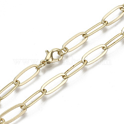 Büroklammerketten aus Messing, gezeichnete längliche Kabelketten Halskette machen, mit Karabiner verschlüsse, Licht Gold, 24.4 Zoll (62 cm) lang, Link: 14x5.5 mm, Sprungring: 5x1 mm