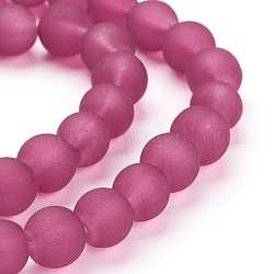 Brins de perles de verre transparentes rondes givrées rouge violet moyen, 8mm, Trou: 1~1.6mm, Environ 99 pcs/chapelet, 31.4 pouce