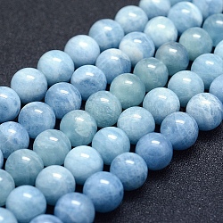 Chapelets de perles en aigue-marine naturelle, grade AB +, ronde, 10mm, Trou: 1mm, Environ 39 pcs/chapelet, 15.7 pouce (40 cm)