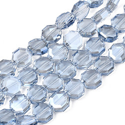 Galvanisieren transparente Glasperlen Stränge, facettiert, Achteck, hellstahlblau, 7~8x7~8x4 mm, Bohrung: 1.2 mm, ca. 72 Stk. / Strang, 20.47 Zoll (52 cm)