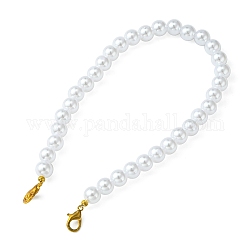 Bretelles de sac à main perlées rondes en plastique ABS imitation perle, avec alliage homard fermoirs pince, blanc, 35.5x1 cm