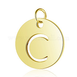 304 charms in acciaio inox, piatta e rotonda con la lettera, oro, letter.c, 12x1mm, Foro: 2.5 mm