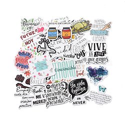 50Pcs Inspirational Spanish Word Paper Stickers Set, Adhesive Label Stickers, for Water Bottles, Laptop, Luggage, Cup, Computer, Mobile Phone, Skateboard, Guitar Stickers, Mixed Color, 34~63x41~74x0.1mm