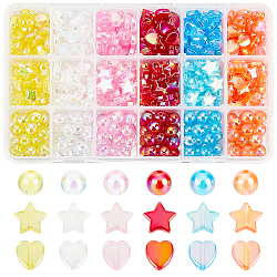 PandaHall 690pcs Acrylic Beads, 18 Styles Star Heart Round Loose Beads 8mm 10mm AB Color Rainbow Beads Spacers for Bracelet Necklace Earrings Keychain DIY Jewellery Craft Making