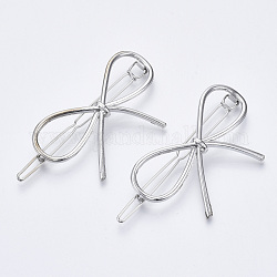 Alloy Hollow Geometric Hair Pin, Ponytail Holder Statement, Hair Accessories for Women, Cadmium Free & Lead Free, Bowknot, Platinum, 59x34mm, Clip: 71mm long