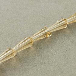 Transparent Glass Beads Strands, Faceted Cone, Pale Goldenrod, 12x6x6mm, Hole: 2mm, about 50pcs/strand, 24 inch