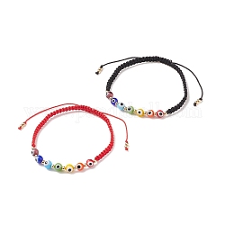 2шт 2 цвета лэмпворк круглые плетеные браслеты из бисера сглаза набор, регулируемые браслеты для женщин, разноцветные, внутренний диаметр: 2-1/4~3-1/2 дюйм (5.8~9 см), 1 шт / цвет