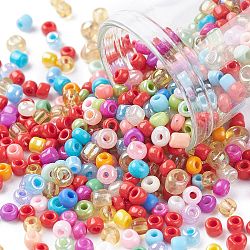 Perles de rocaille en verre, mixedstyle, ronde, couleur mixte, 3x2mm, Trou: 1.2mm, environ 5000 pcs/200 g