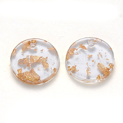 Amuletos de acetato de celulosa (resina), con papel de aluminio, plano y redondo, oro, 13.5x2~3.5mm, agujero: 1.5 mm