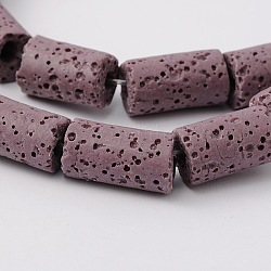 Brins de perles de roche de lave synthétique, colonne, teinte, violet, 14~15x8~8.5mm, Trou: 2mm, Environ 27 pcs/chapelet, 15.5 pouce