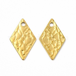 Ion Plating(IP) 304 Stainless Steel Pendants, Textured, Rhombus, Real 18K Gold Plated, 16x9.5x0.6mm, Hole: 1.4mm
