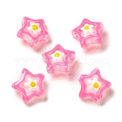 Perles en verre transparentes, avec l'émail, étoiles du nord, rose foncé, 13x13x7mm, Trou: 1mm