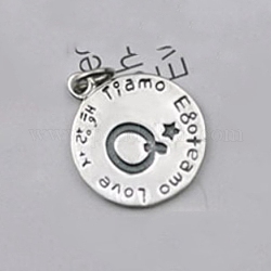 Thai Sterling Silver Pendants, Flat Round with Letter.Q, Thai Sterling Silver Plated