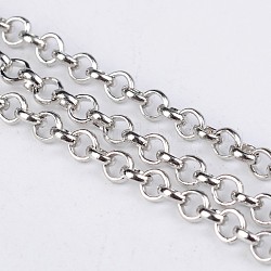 Iron Rolo Chains, Round, Belcher Chain, with Spool, Unwelded, Lead Free, Platinum, 3x1mm