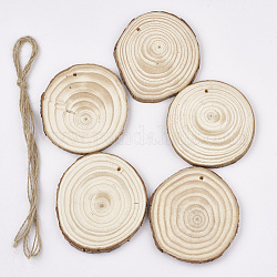 Ciondoli in legno non finiti non tinti, fetta di legno, anello degli alberi, papayawhip, 80~90x8mm, Foro: 3~4 mm, circa 5pcs/scatola