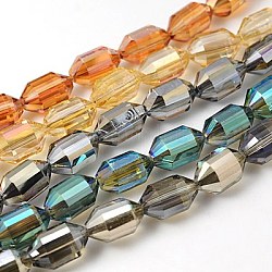 Electroplated Glass Beads, Rainbow Plated, Faceted, Lantern, Mixed Color, 16x10mm, Hole: 1mm