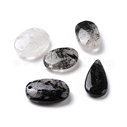 Pendentifs naturelles de quartz rutile, mélange de larme et de charme ovale, 27.5~43.5x15.5~29x4.5~11.5mm, Trou: 2~2.6mm
