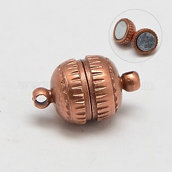 Brass Magnetic Clasps, Nickel Free, Round, Red Copper, 14x8mm, Hole: 2mm