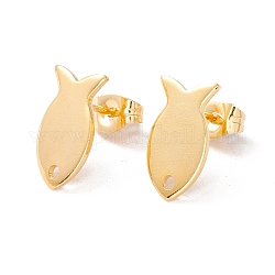 201 Stainless Steel Stud Earring Findings with Hole, 304 Stainless Steel Pins and Ear Nuts, Fish, Real 24K Gold Plated, 13.5x7.5mm, Hole: 1.4mm, Pin: 0.8mm