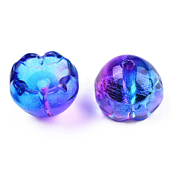 Perles de verre peintes par pulvérisation transparent, deux tons, fleur, bleu, 9x13x13mm, Trou: 1.6mm