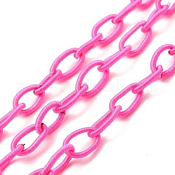 Tiefrosafarbene handgefertigte Kabelkettenschlaufe aus Seide, Oval, 8~9x11~13x2 mm, ca. 85 cm / Strang, 33.5 Zoll