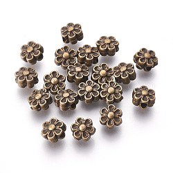 Perles de style tibétain, Alliage de zinc, sans plomb et sans cadmium, couleur de bronze antique, belle fleur, idéal pour la fabrication de cadeaux pour la fête des mères, taille: environ 6.5mm de diamètre, épaisseur de 4.5mm, Trou: 1mm