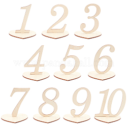 Numeri di tavolo in legno, con supporto base, perfetto per il matrimonio, partito, decorazioni per eventi o catering, numero  1~10, bisque, 98~100x48.5~108x3mm, 10 pc, base: 80x90x3, 10 pc, 20 pc / set