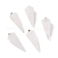 Natural Quartz Crystal Pendants, Rock Crystal Pendants, with Platinum Plated Brass Findings, Faceted, Cone, 35~36x13~14x12~12.5mm, Hole: 2.7x6.5mm