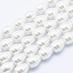 Cuentas de perlas de concha de electrochapa, oval, blanco, 12.5~13x10mm, agujero: 1 mm, aproximamente 25 pcs / cadena, 15.7 pulgada (40 cm)