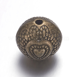 Perles en alliage de style tibétain, sans plomb & sans nickel & sans cadmium , ronde avec le coeur, bronze antique, taille: environ 10mm de diamètre, épaisseur de 8mm, Trou: 1.5mm