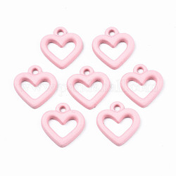 Rocíe charms de la aleación pintadas, sin plomo y cadmio, corazón, rosa, 13x12x2mm, agujero: 1.5 mm