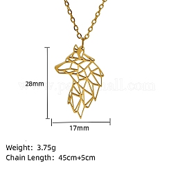 Véritable collier pendentif en acier inoxydable plaqué or 18 carat, animaux en origami, loup, 17.72 pouce (45 cm), pendentif: 28x17 mm