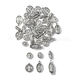 Perline e pendenti in lega di stile tibetano in stile 60 pz 6, con croce Gesù e latino, per pasqua, argento antico, 10~22x6~13x1.5~4mm, Foro: 1~1.8 mm, 10pcs / style