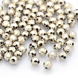 CCB Plastic Bead Spacers, Faceted Round, Platinum, 3.5mm, Hole: 1mm