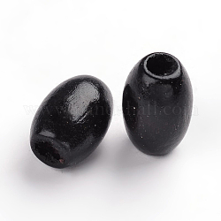 Perle di legno naturale tinte, perline di legno da rugby a forma di uovo, ovale / oblungo,  piombo libero, nero, 15x7~8mm, Foro: 3 mm, circa 3800pcs/1000g