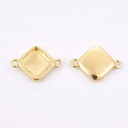 Brass Cabochon Connector Settings, Long-Lasting Plated, Rhombus, Golden, Tray: 10x10mm, 12x17x2.5mm, Hole: 1.4mm