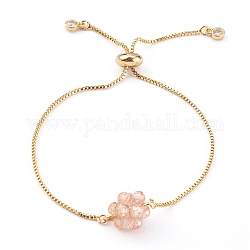 Bracelets coulissants réglables en laiton, bracelets bolo, avec des perles tissées en zircone cubique, bisque, diamètre intérieur: 1/4~3-1/8 pouce (0.5~8 cm)