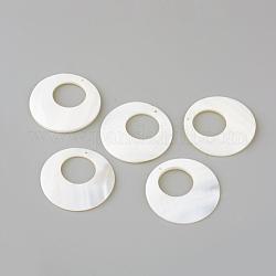 Freshwater Shell Pendants, Flat Round, Creamy White, 45x3mm, Hole: 1.5mm