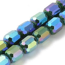 Abalorios de vidrio electroplate hebras, color sólido opaco, color de ab chapado, facetados, columna, verde mar, 6x7~7.5mm, agujero: 1 mm, aproximamente 72~73 pcs / cadena, 21.06~21.14'' (53.5~53.7 cm)