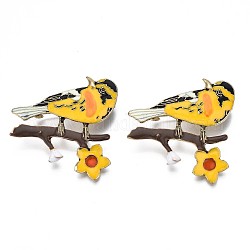 Bird and Flower Enamel Pin, Alloy Brooch for Backpack Clothes, Nickel Free & Lead Free, Light Golden, Yellow, 46x45mm